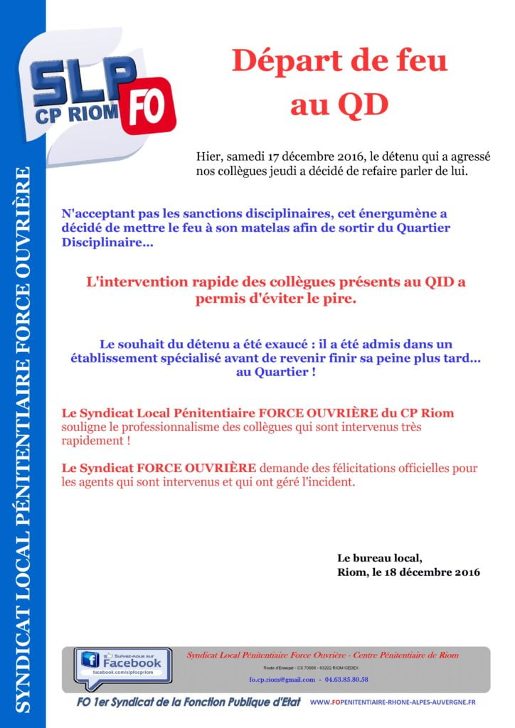 Départ de feu au QD