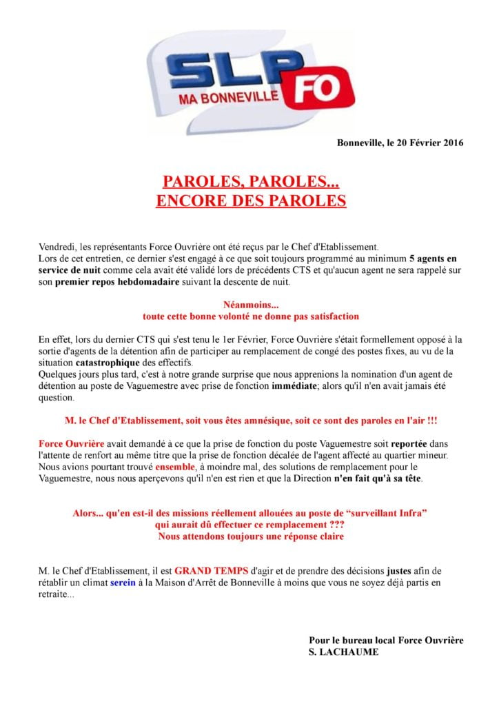 Tract FO Effectif et Vaguemestre