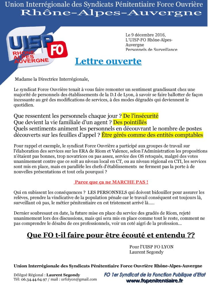 lettre ouverte Directrice interrégionale