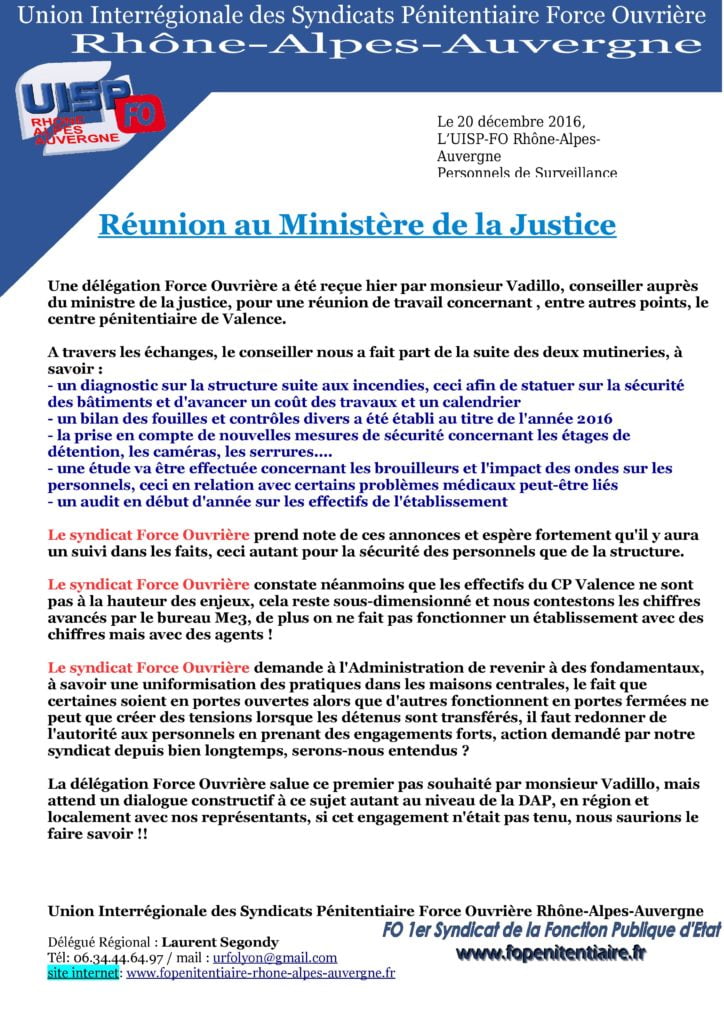 réunion au ministère de la justice
