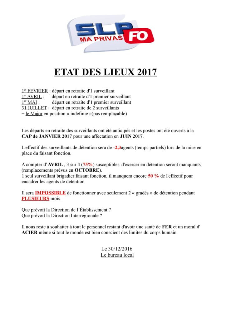 Etat des lieux 2017