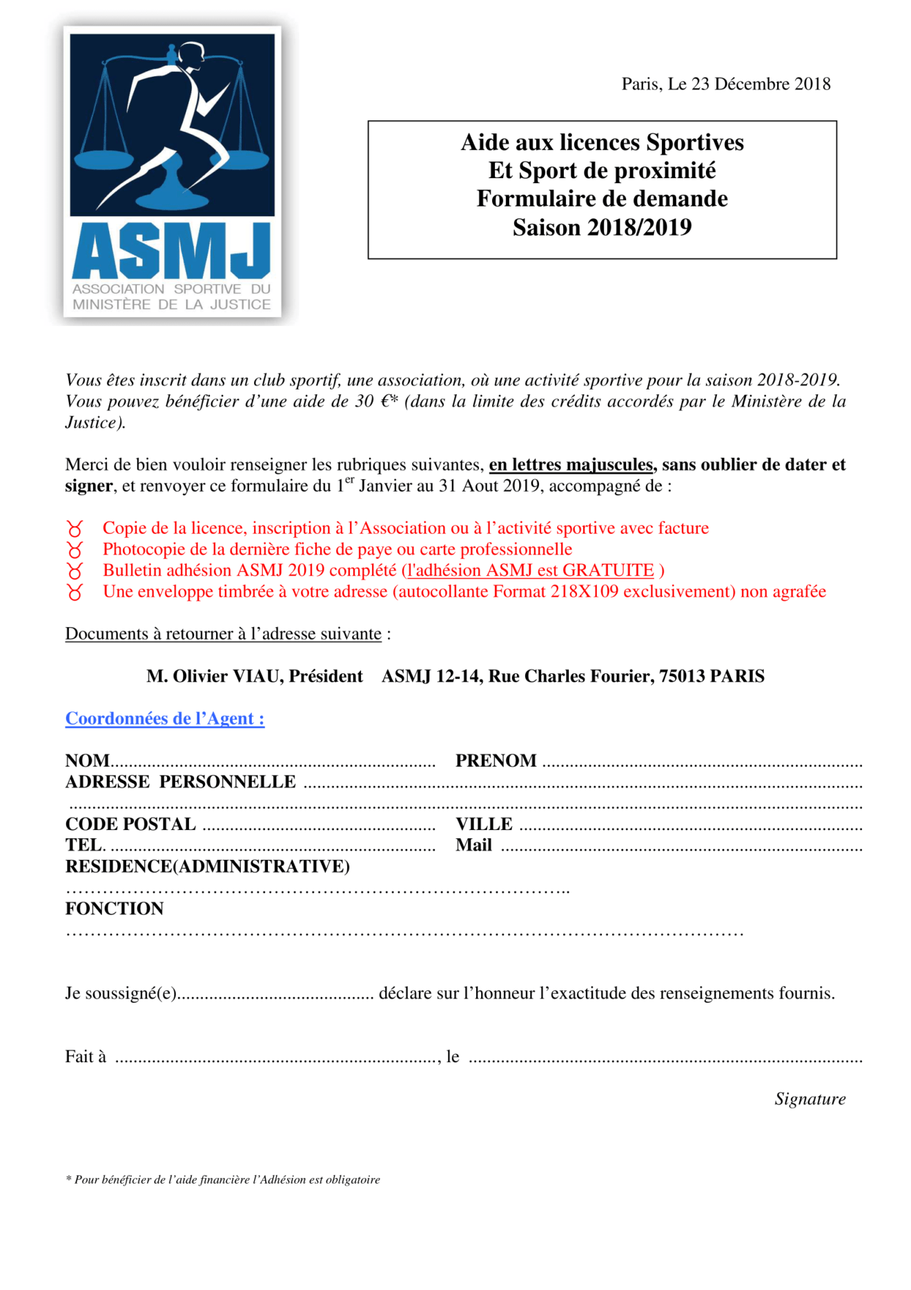 Aide pour payer licence sportive